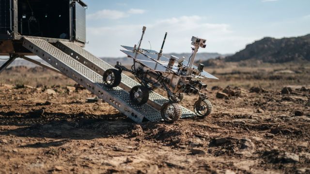 Space - ExoMars Rover Model Rehearses Lander Exit on Earth