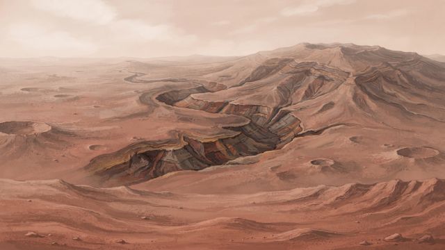 Planet Earth - Tyrrhena Fossae: erosion on an ancient Martian volcano