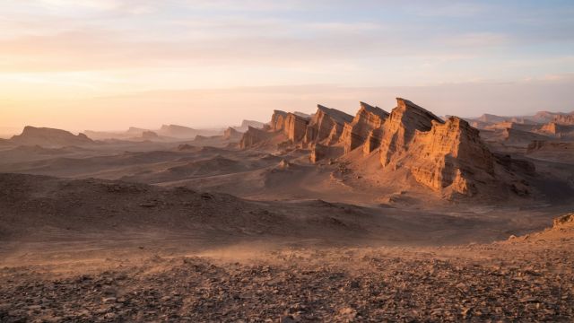 Space - Curiosity Rover Captures Martian Dawn and Wind-Carved Cliffs