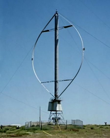 Inventions - Darrieus wind turbine: spinning vertical blades under tension